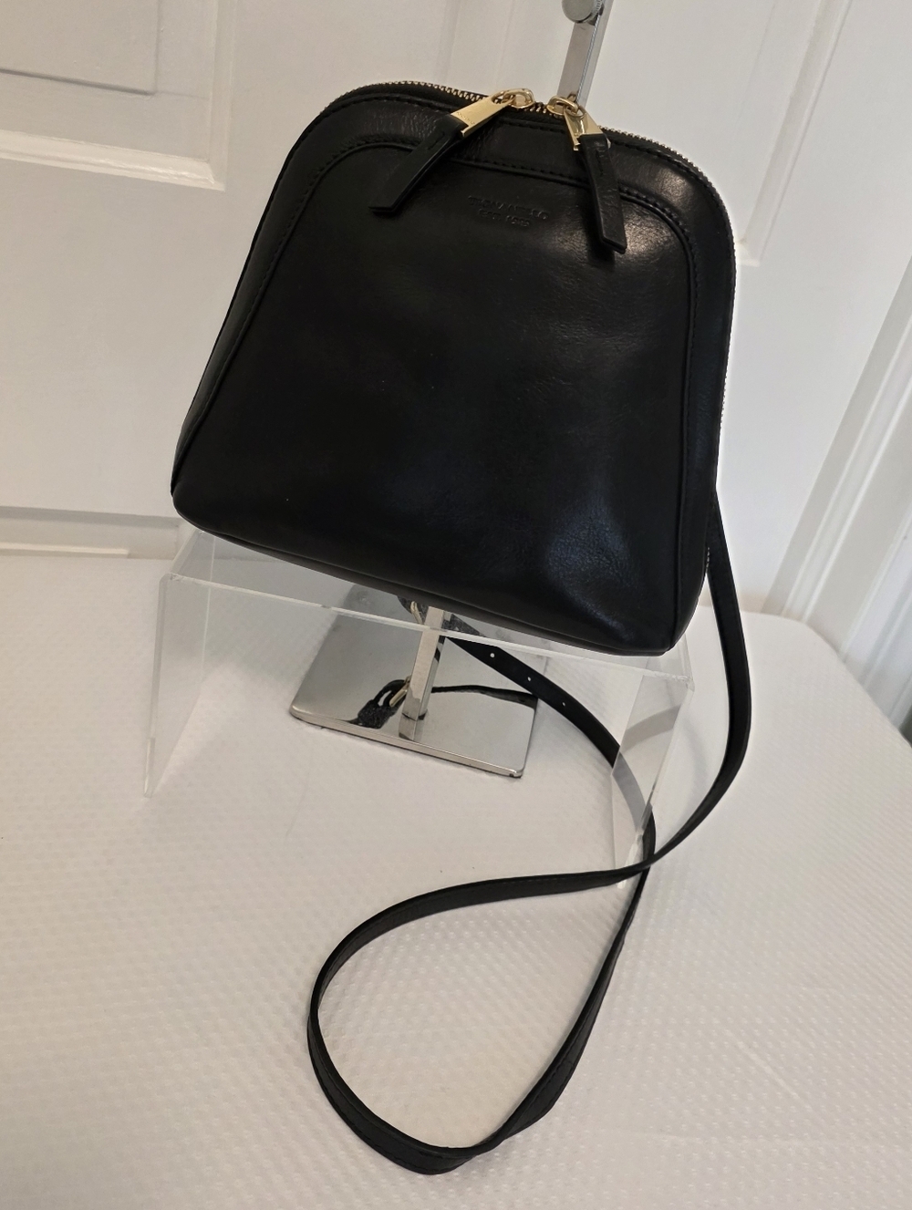 Tignanello Black Leather Crossbody with Goldtone Hardware, Stylish, Sleek